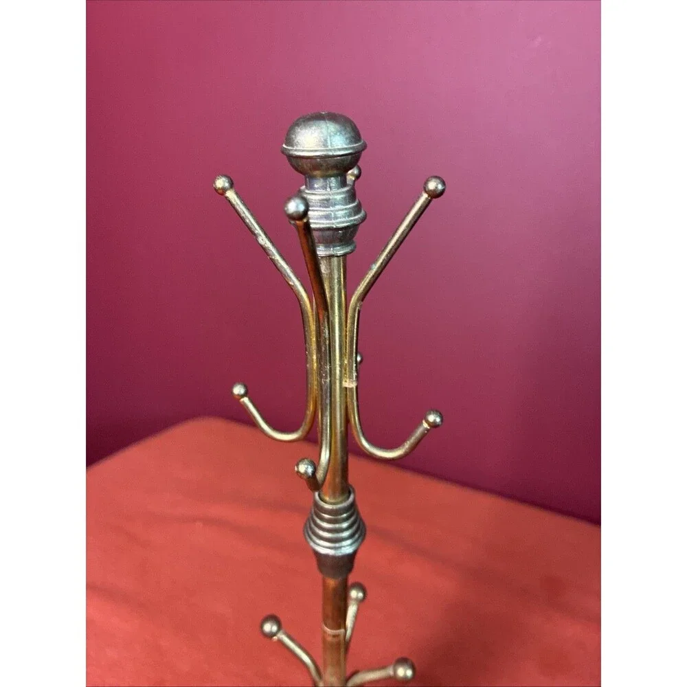 Vintage Brass Tone Coat Rack Jewelry Key Holder Stand Hall Tree Display 12 Inch